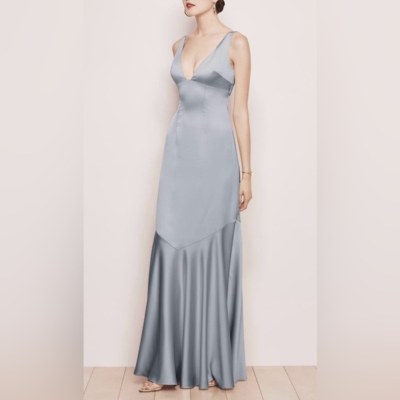 Watters Dresses & Skirts - Watters Designs Mason Silver Gray Deep V Neck Fit and Flare Maxi Dress Gown